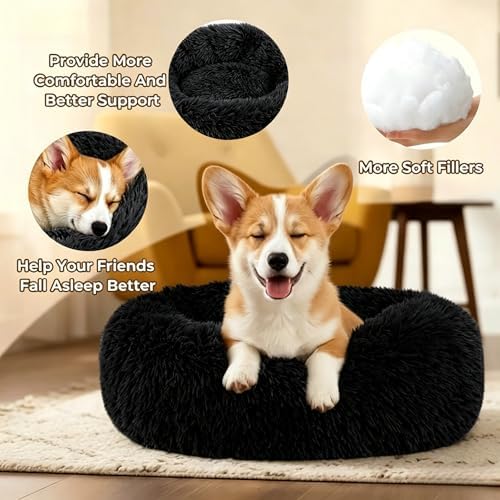 Calming Donut Dog and Cat Bed for Indoor Cats, Anti-Anxiety Round Fluffy Soft