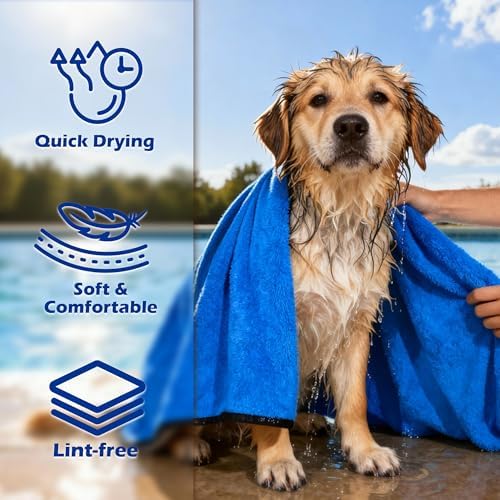 MICOOYO Dog Towels for Drying Dogs 3 Pack, Ultra Absorbent Microfiber Pet Bath