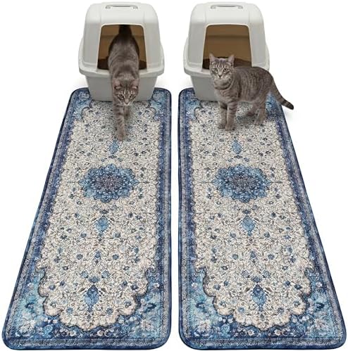 Hompet Cat Litter Mat 2 Pack, 18x54 Large Machine Washable Trapping Mats