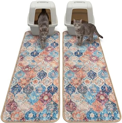 Hompet Cat Litter Mat 2 Pack, 18x54 Large Machine Washable Trapping Mats