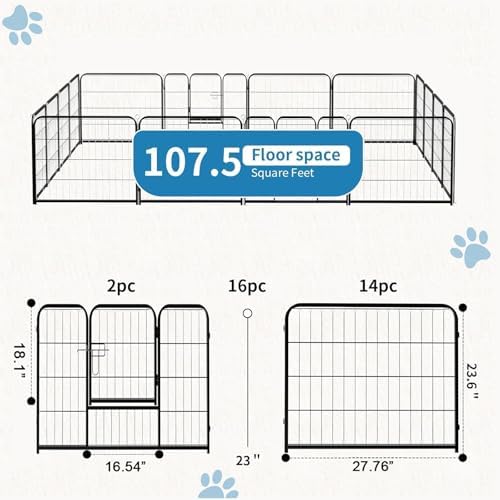 NEWBULIG Dog Playpen Indoor 16 Panels 24 Inch, Outdoor Metal Dog Fence Pen
