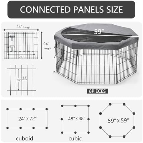 PETIME Foldable Metal Dog Exercise Pen/Pet Puppy Playpen Kennels Yard Fence