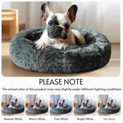 JOLLYVOGUE Calming Dog Bed Medium Size Dog, Anti-Anxiety Donut Medium Pet Bed