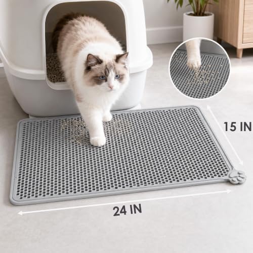 Silicone Cat Litter Mat 24x15" Double Layer Honeycomb Non-Slip