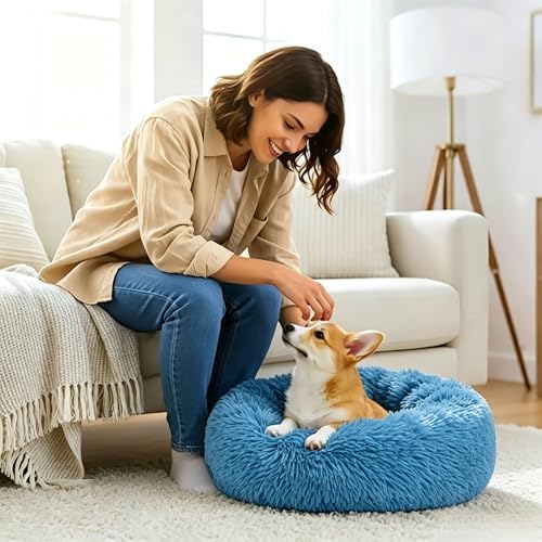 Calming Donut Dog and Cat Bed for Indoor Cats, Anti-Anxiety Round Fluffy Soft