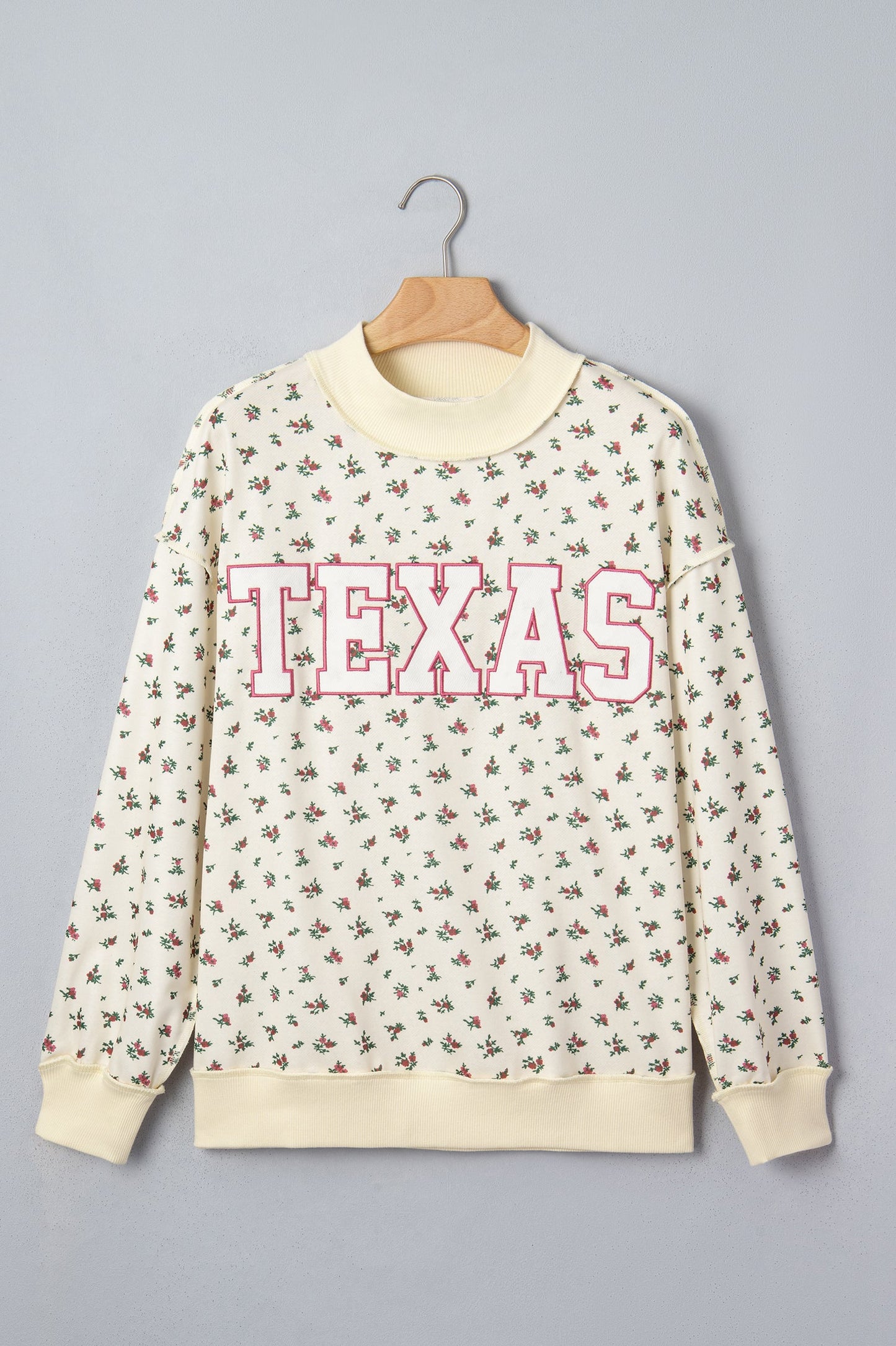 Plus Size TEXAS Embroidered Floral Mock Neck Sweatshirt