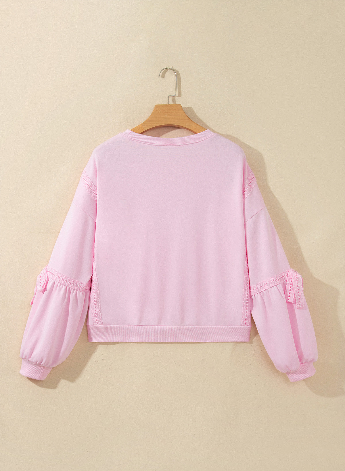 Lace Trim Bow Tie Sleeve Raw Seam Sweatshirt