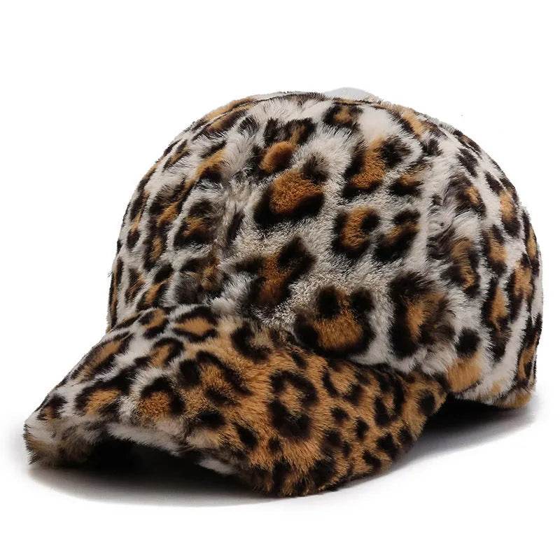 Leopard Print Fleece Baseball Cap - Winter Style