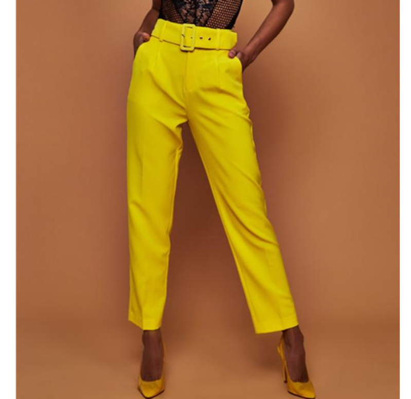 New ladies autumn casual pants high waist solid color nine pants straight trousers with belt
