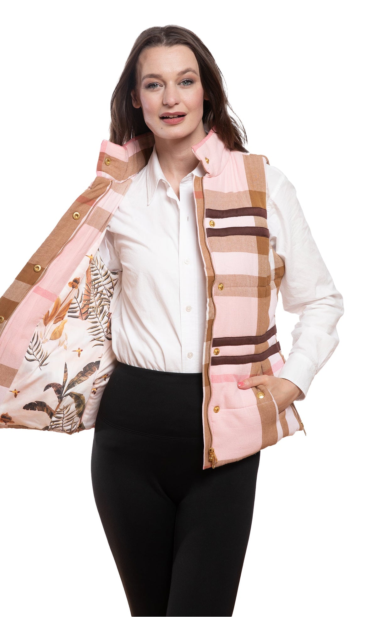 Rosey Vest Pink Chocolate Yarn-Dyed Plaid