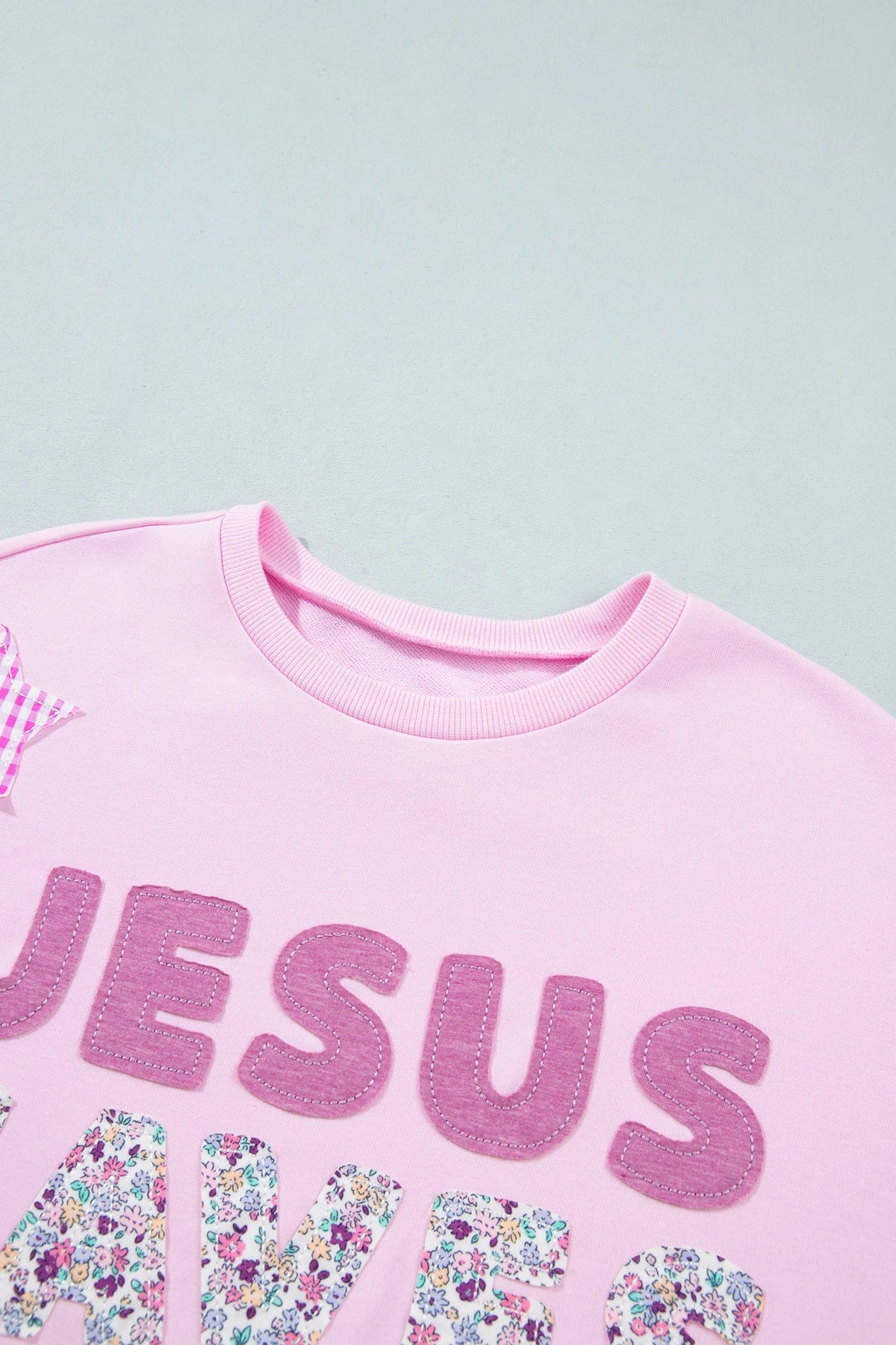 JESUS SAVES Floral Gingham Star Patchwork Sweatshirt