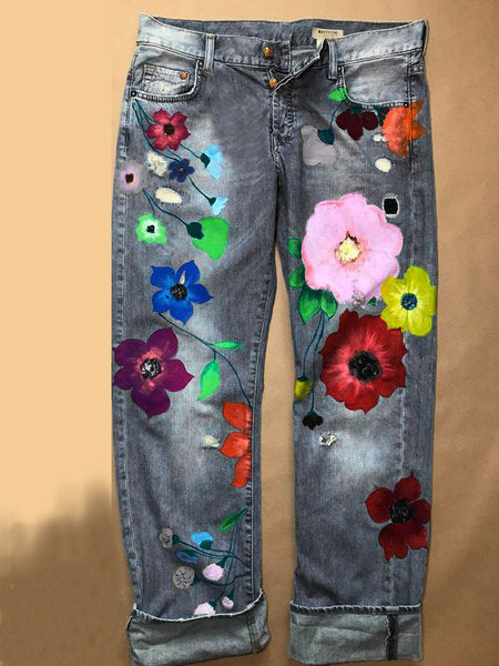 New slim fashion printed denim trousers