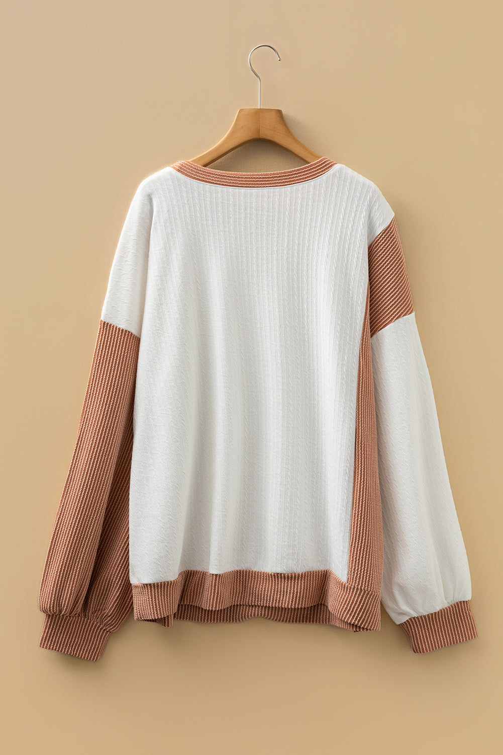 Plus Size Colorblock Cable Textured Top