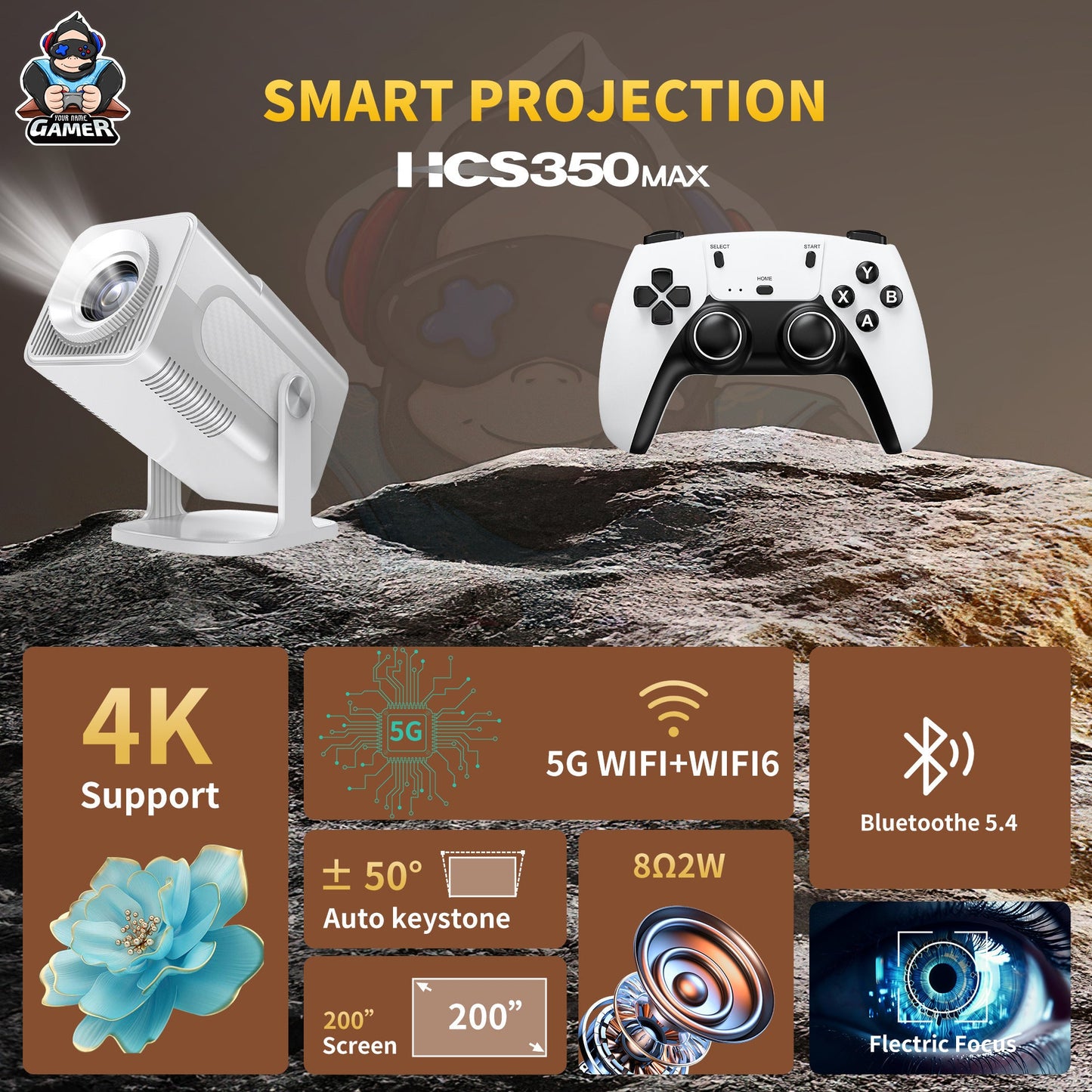 Mini Game Console Android WiFi Gamepad 4K HD Projector
