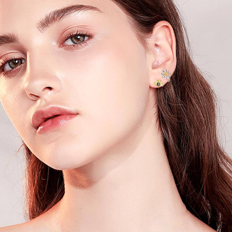 925 Sterling Silver Bee Sunflower Ear Climber Crawler Cuff Wraps Earrings For Women Girls