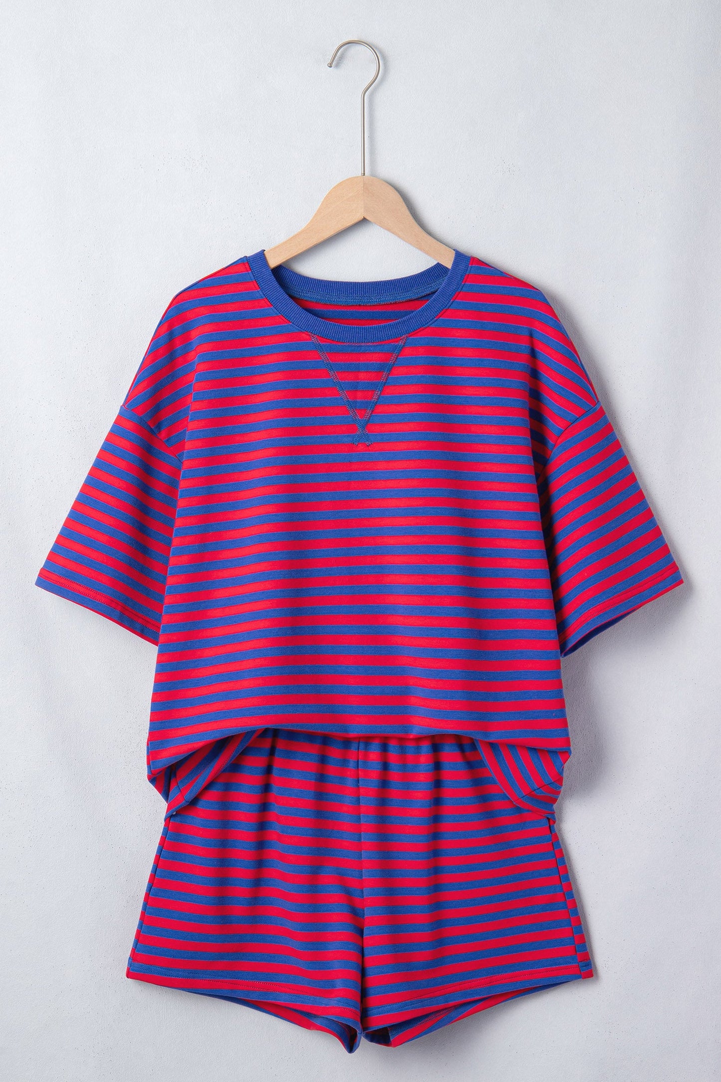 Stripe Short Sleeve Top & High Waist Short Set