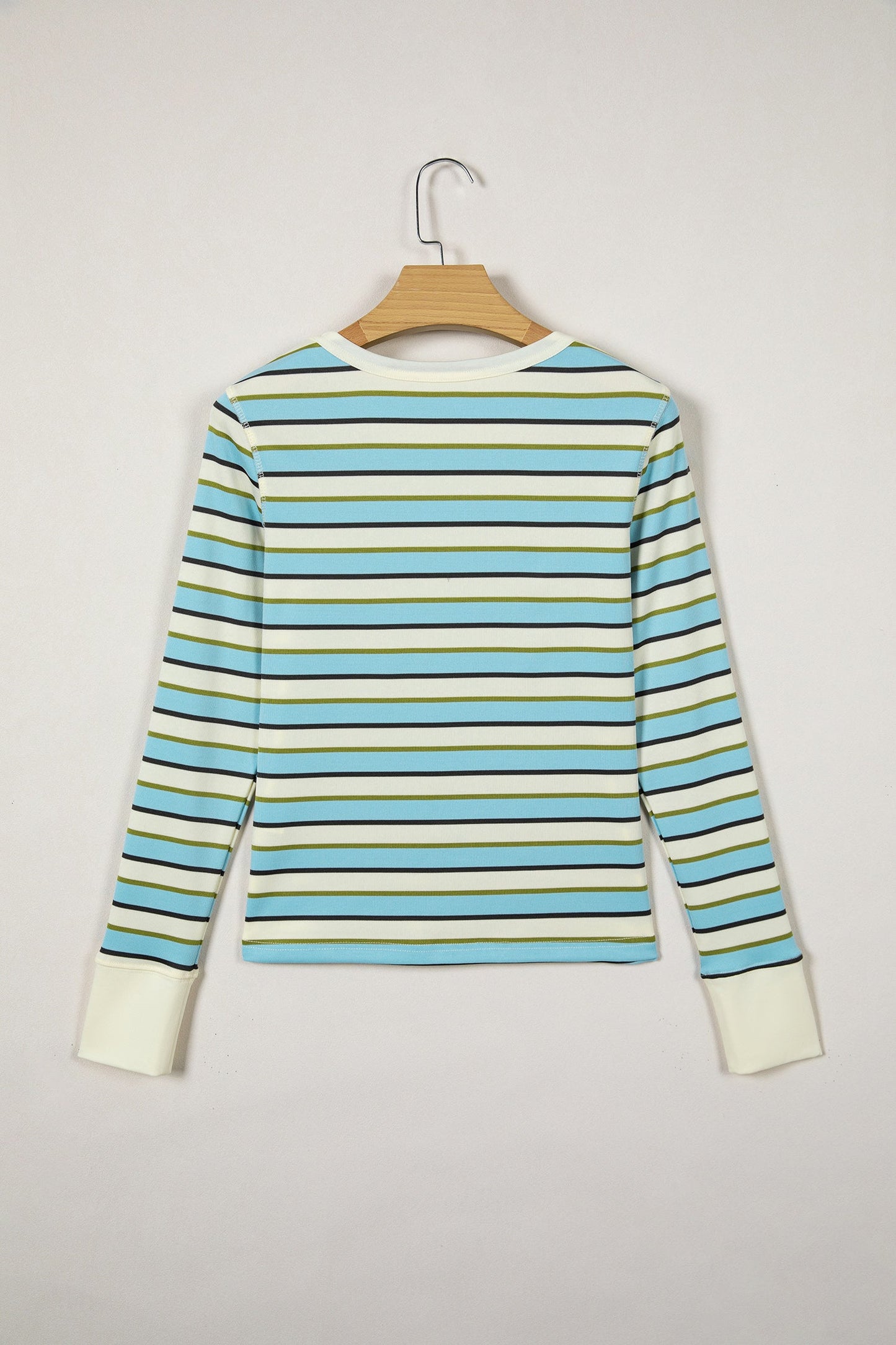 Stripe Round Neck Ribbed Knit Long Sleeve Top