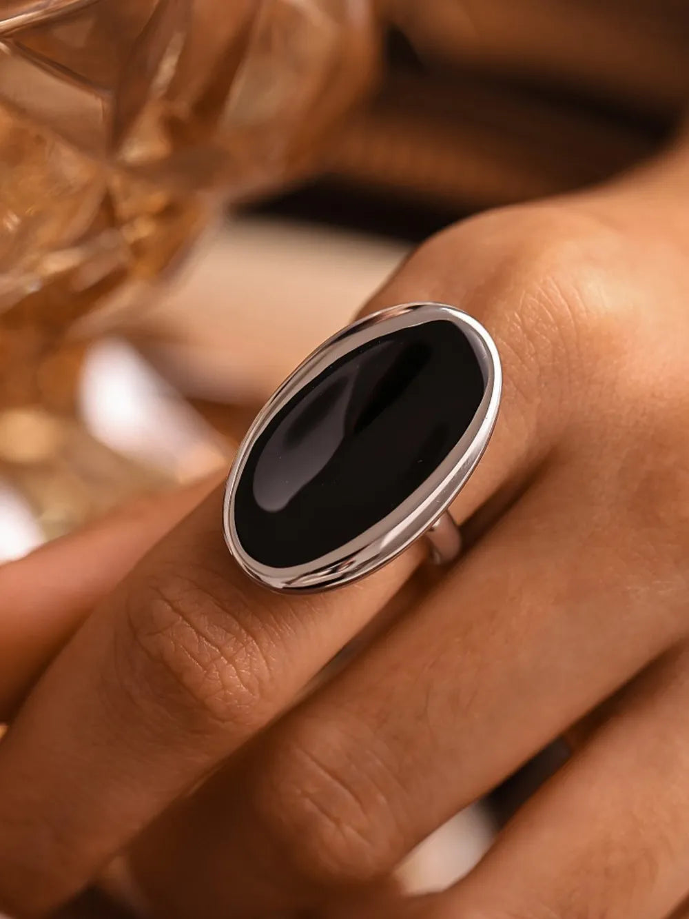 Elliptical Open Ring French Light Luxury Drip Oil Heavy Industry Casting Stainless Steel