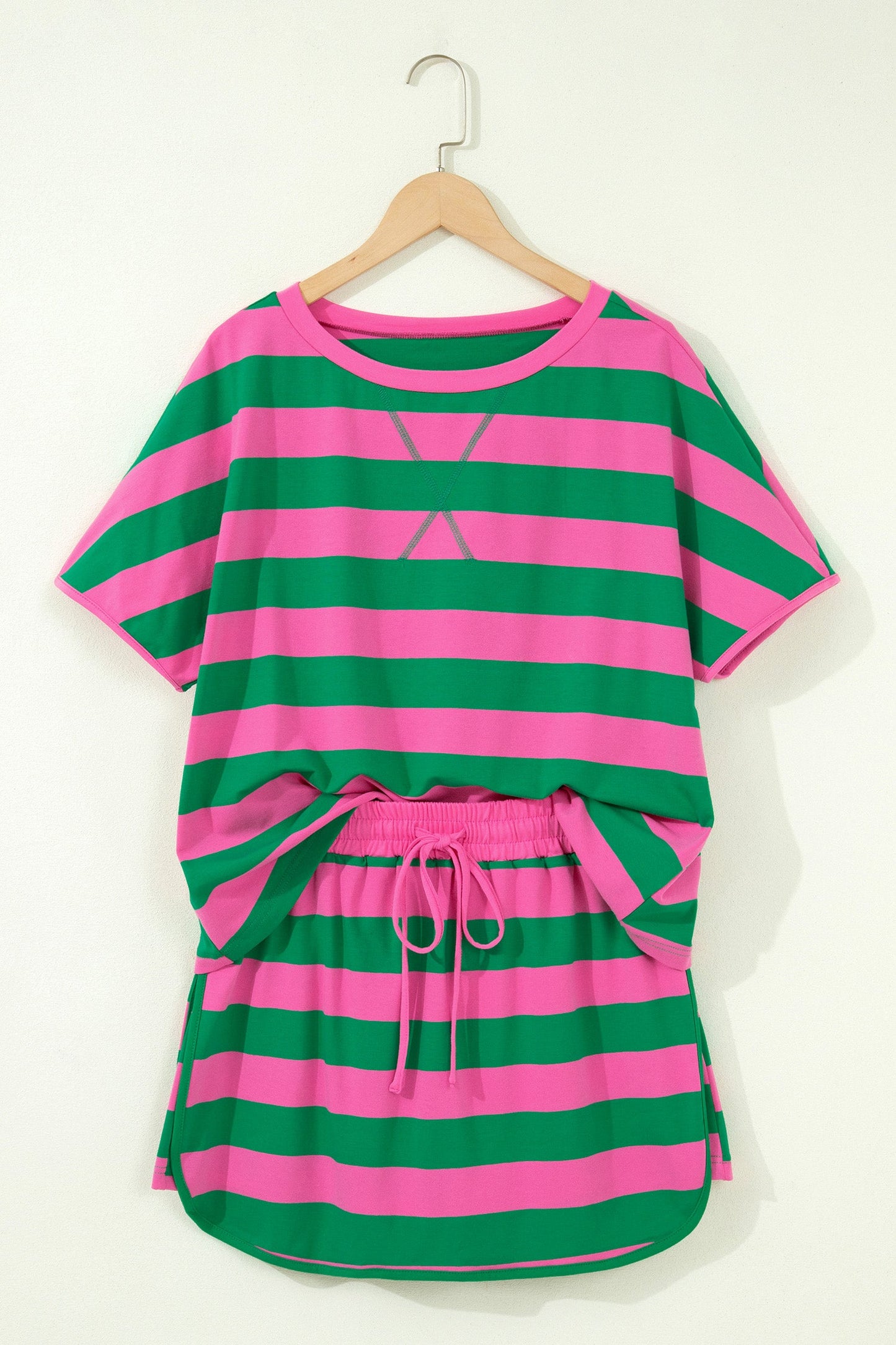 Stripe Dolman Tee & Drawstring Skort Set