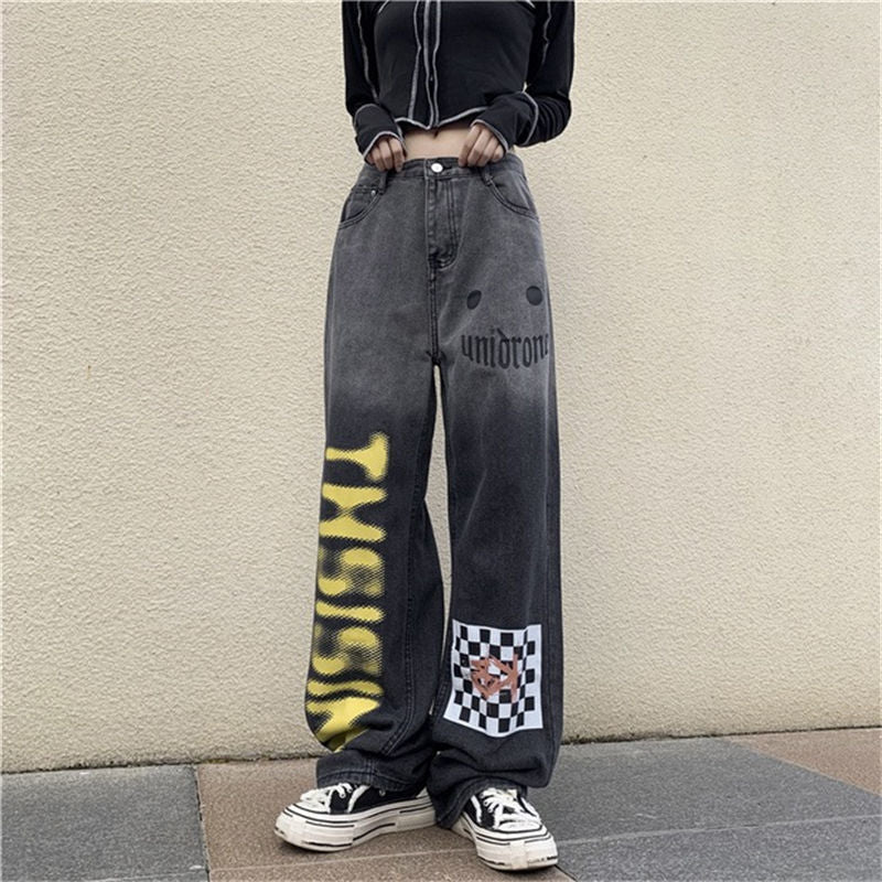 Trendy Harajuku Gradient Jeans Women's Straight Wide Leg Pants