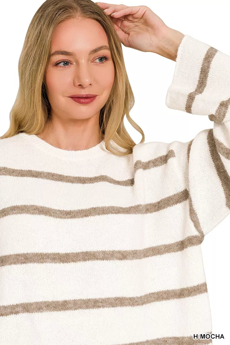 Zenana Wool Blend Striped Sweater