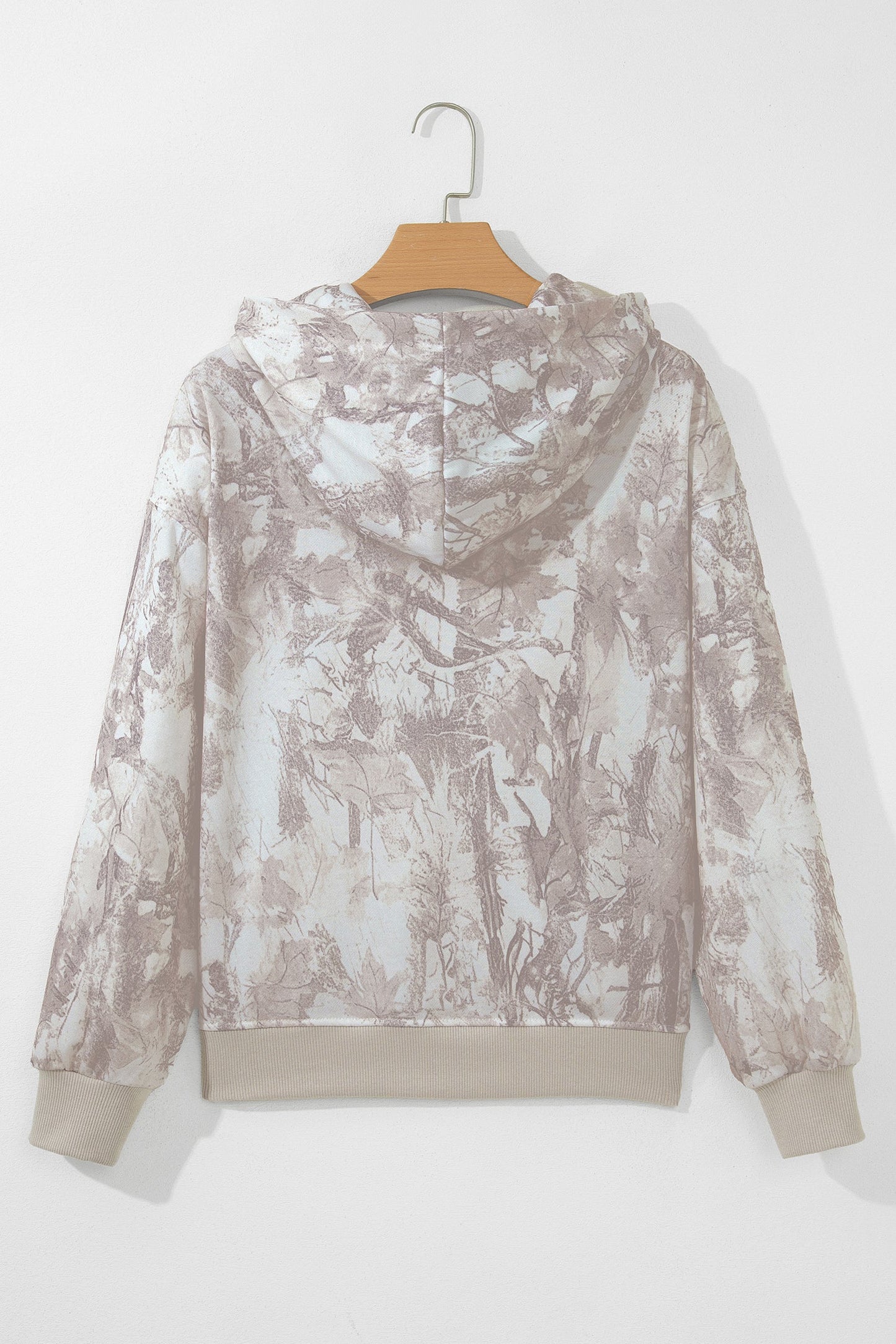 Abstract Camo Ribbed Trim Kangaroo Pocket Hoodie