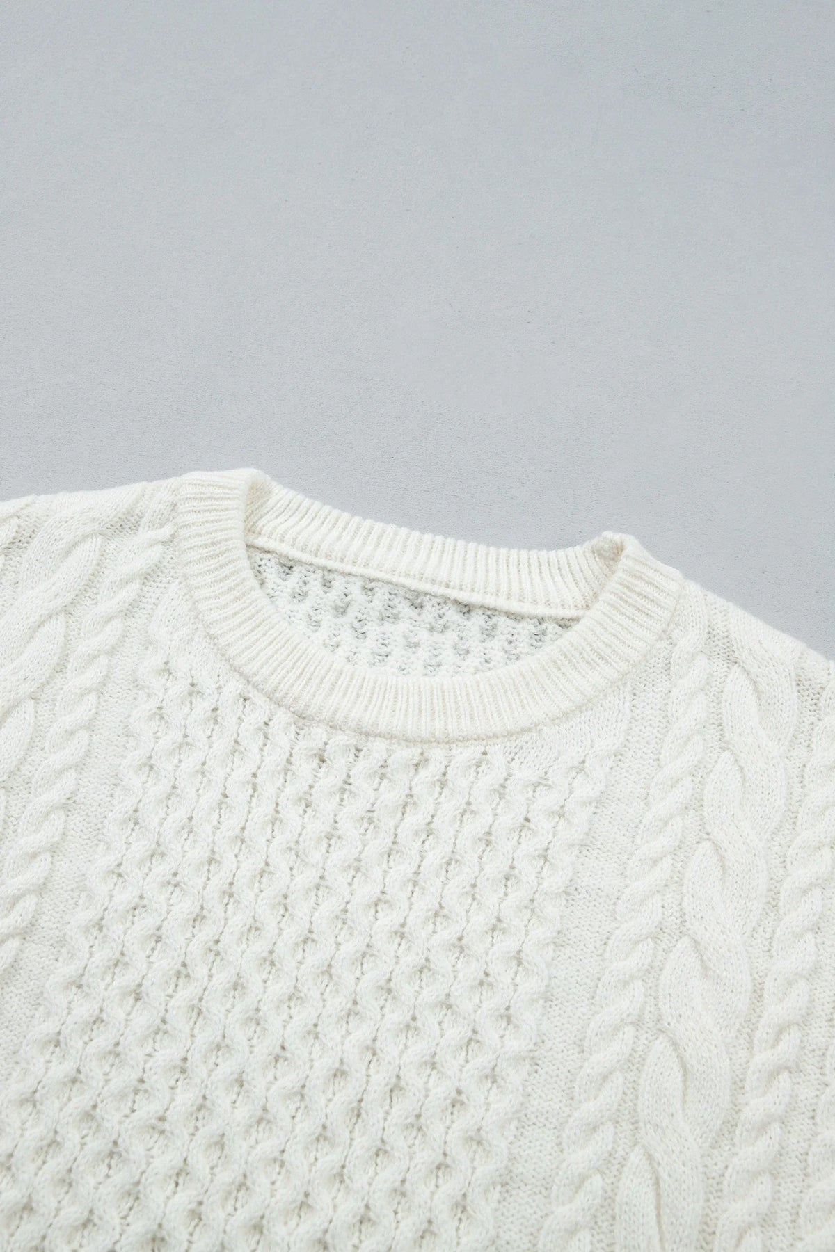 Solid Cable Knit Round Neck Long Sleeve Sweater