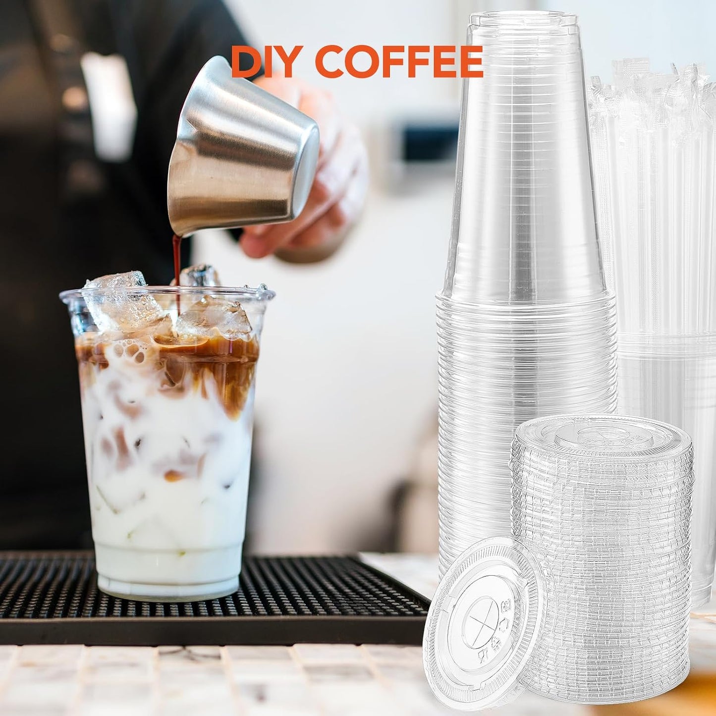 800 Sets 24oz Plastic Coffee Cups with Lids and Straws Wholesale