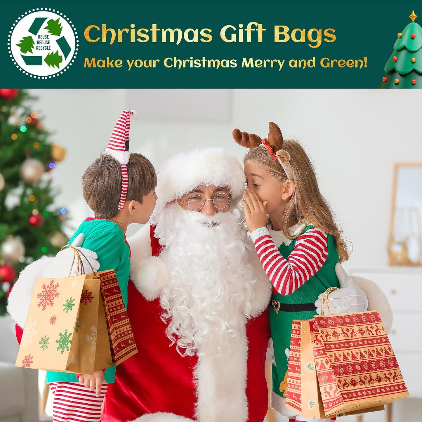 8.6x7x3.3 Inch Kraft Paper Christmas Gift Bags | 384 Pack Wholesale