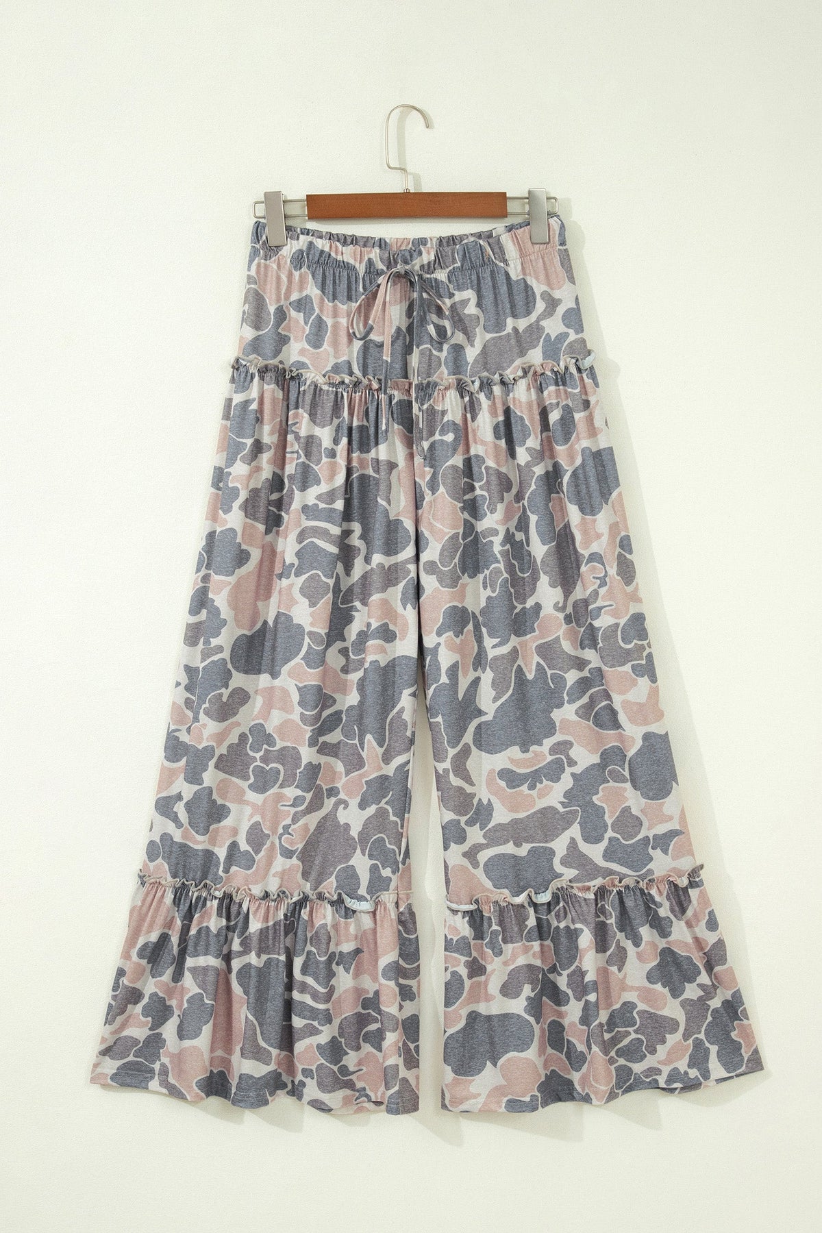 Camo & Leopard Ruffle Tiered Wide Leg Pants