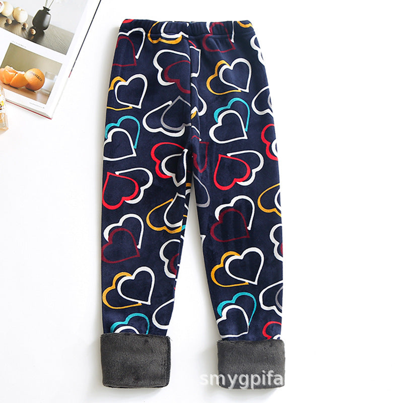 Childrens Printed Slim-fit Warm Pants Long Outerwear Trousers For Older Kids