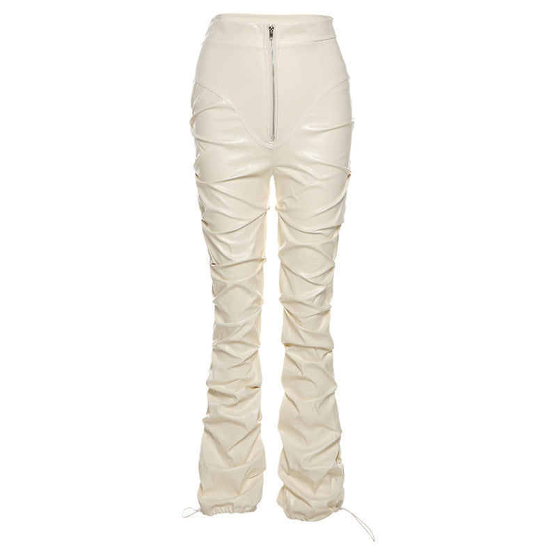 Women's High Waist Bag Hip Street Style Fashion Casual Pu Leather Trousers
