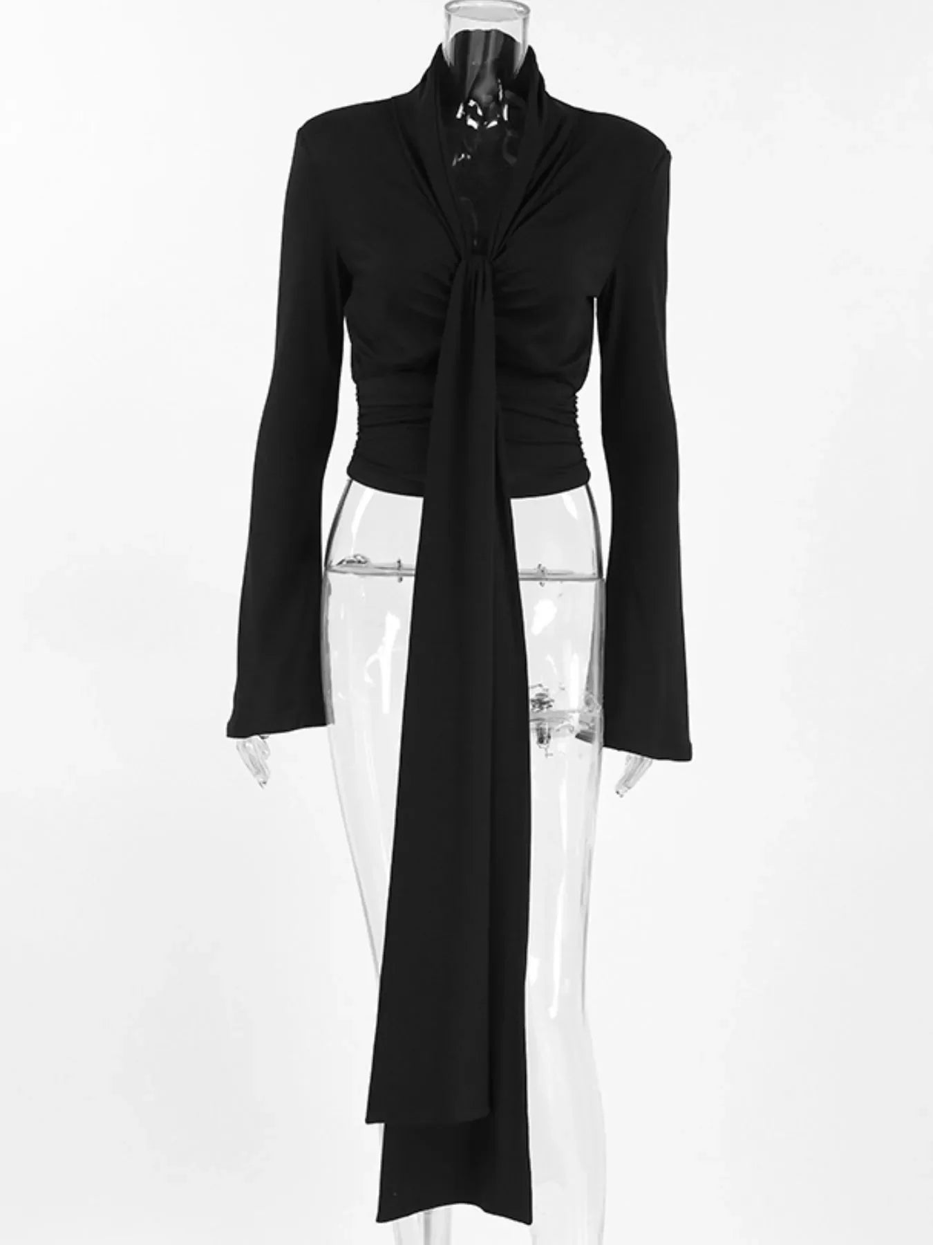 Front Tie Detail Flare Sleeve Blouse
