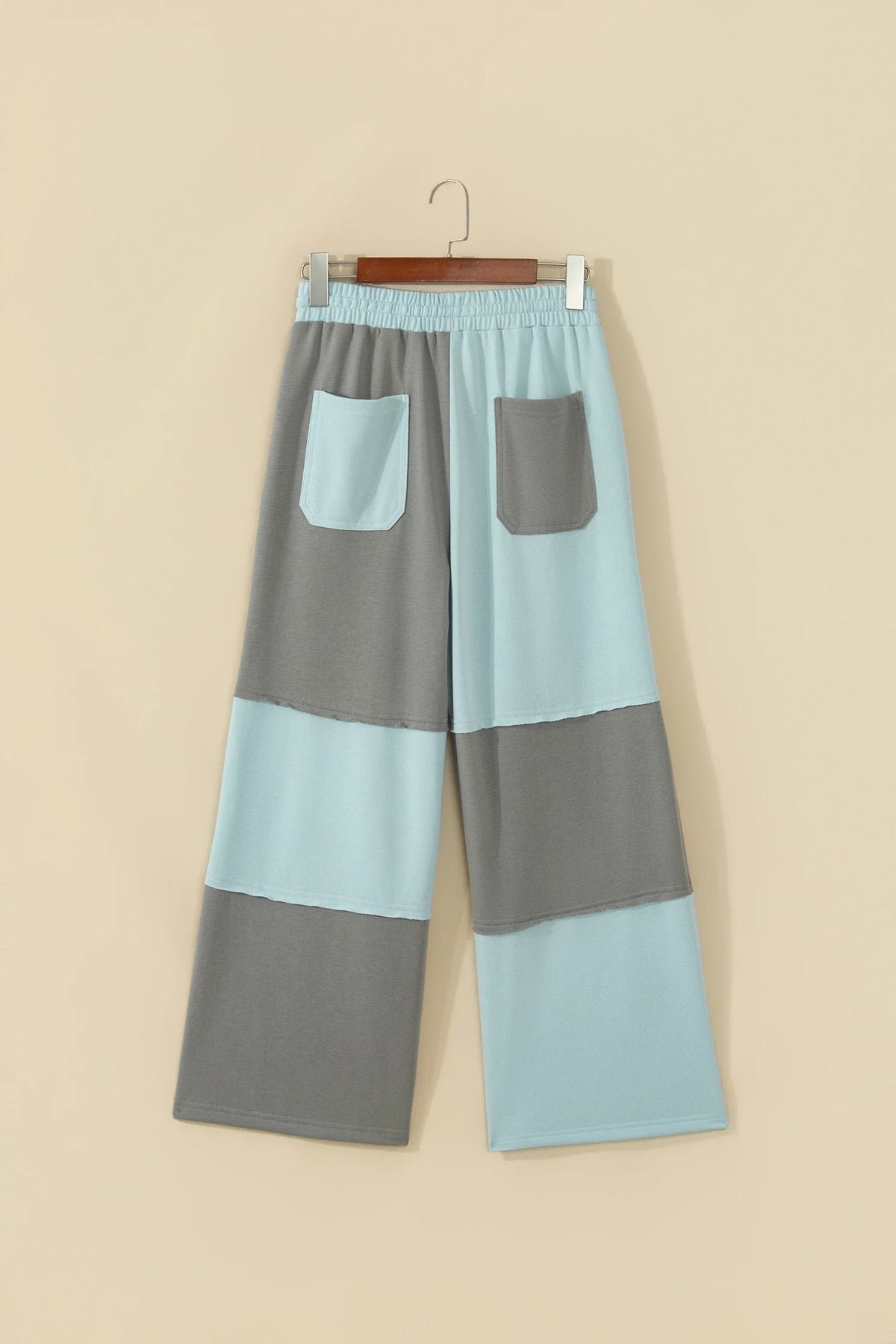 Colorblock Raw Seam Drawstring Wide Leg Pants