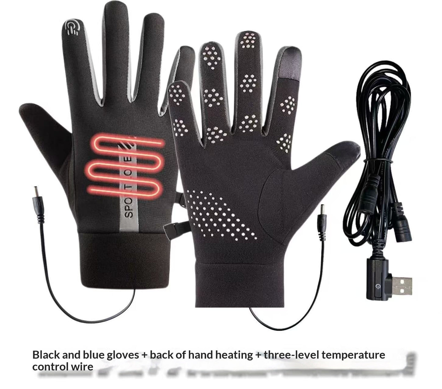 Outdoor Waterproof USB Three-Setting Temperature-Controlled Heated Gloves