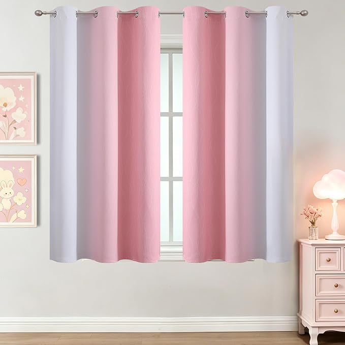 Pink and Greyish White Ombre Blackout Curtains