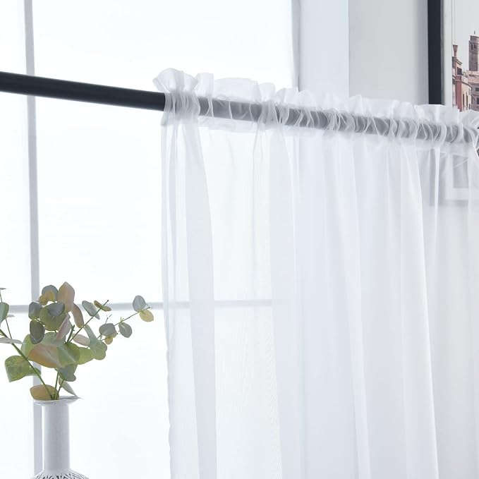 SpaceDresser Basic Rod Pocket Sheer Voile Window Curtain Panels White 1 Pair 2