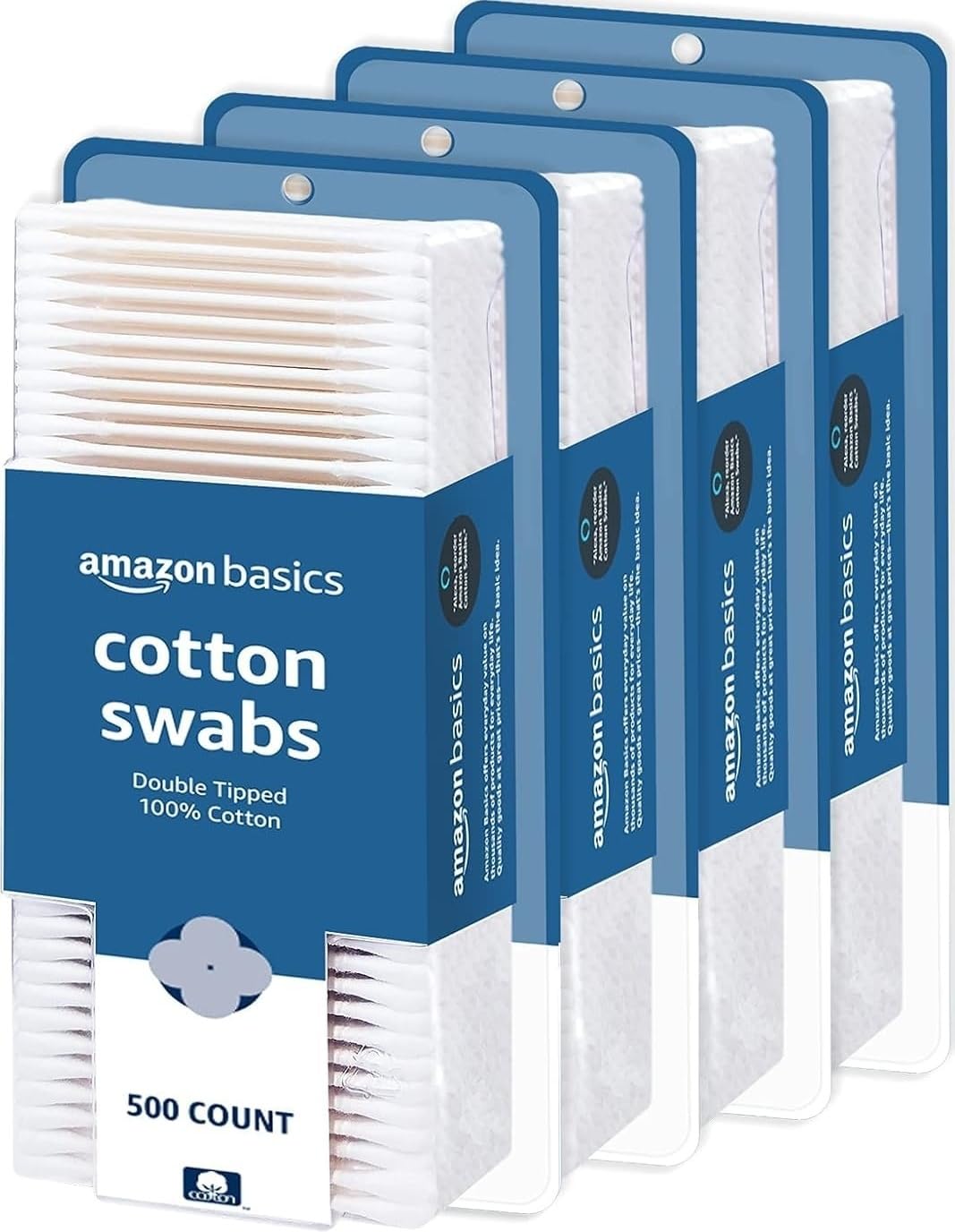 Amazon Basics Double-Tipped Cotton Swabs for Personal Hygiene and Baby Care, Cotton, Versatile, Baby Safe, 500 Count