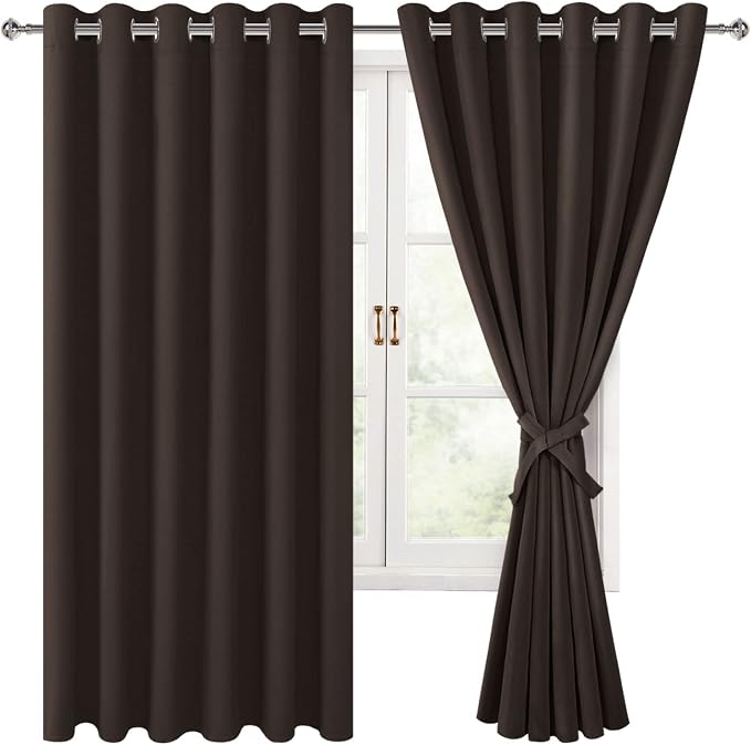 Grommet Blackout Curtains for Bedroom 70 x 63 Inches Brown 2 Panels | Thermal