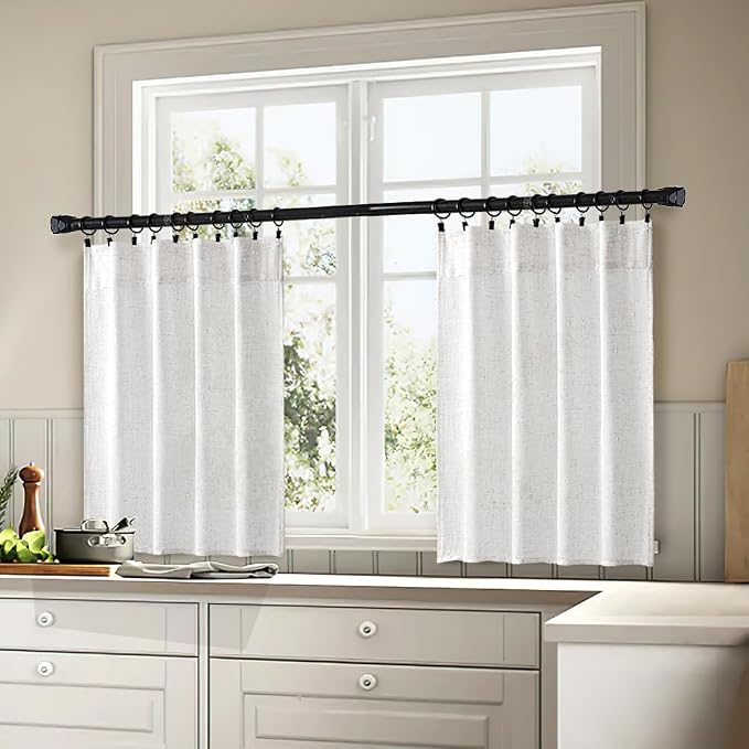 MIULEE Bleached Linen Kitchen Curtain 24 Inches Length 2 Panels Farmhouse |