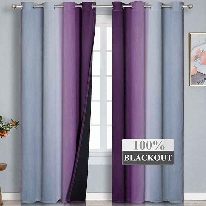 Purple and Grey Ombre Blackout Curtains
