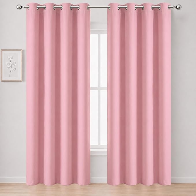 Blackout Curtains 52 x 90 Inch Long Pink Curtains Set of 2 Panels Room