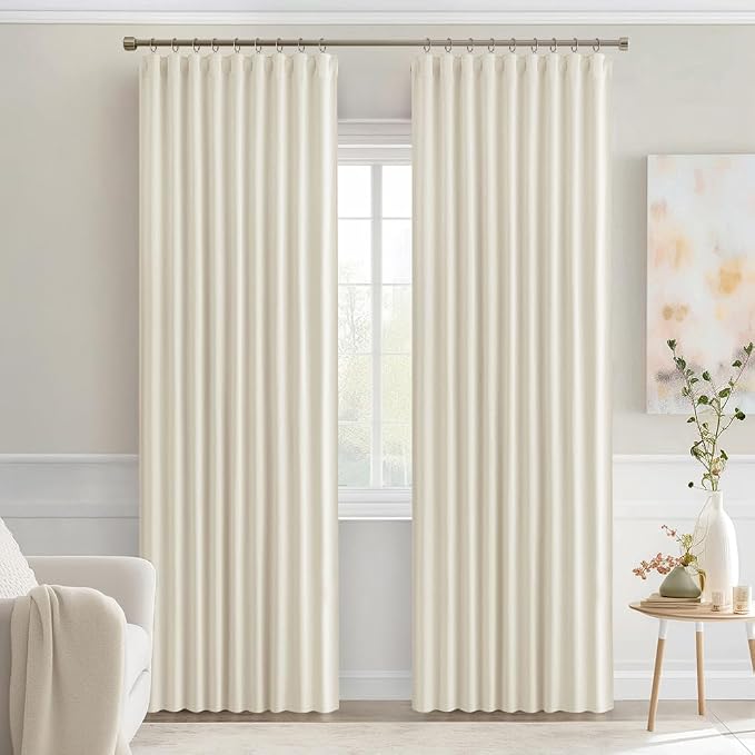 MIULEE Beige White Back Tab Blackout Curtains 52x72 Inches Long 2 Panel Set |