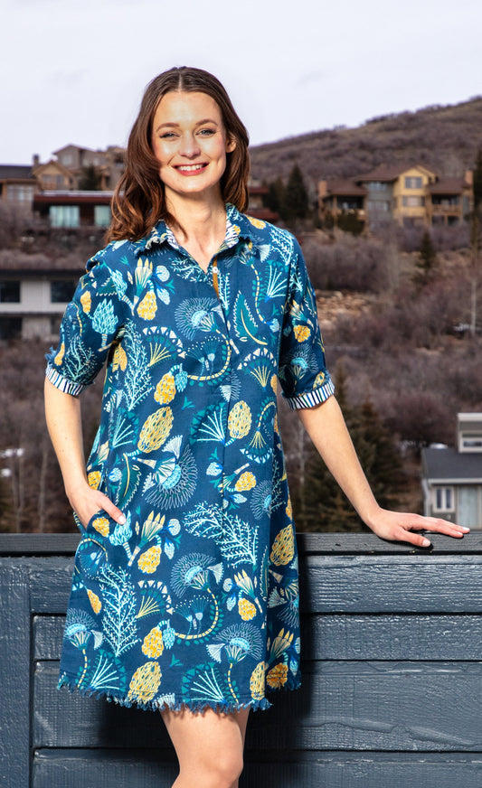 Chatham Dress Blue Underwater Print