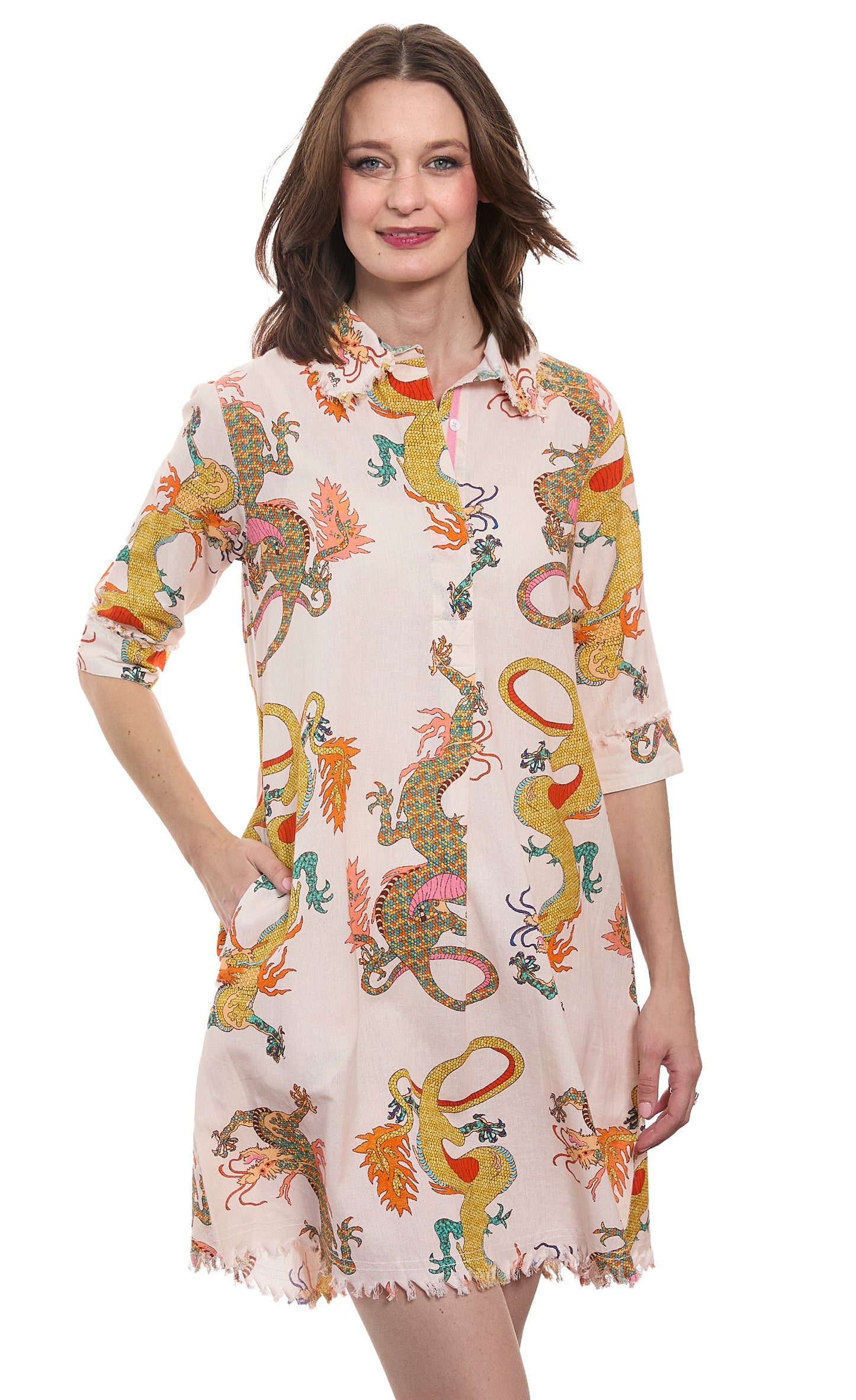 Chatham Natural Ground Dragon Print Cotton Linen