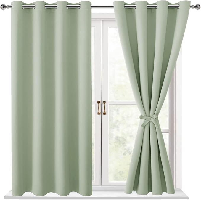 Blackout Curtains for Bedroom, 2 Panels, Seafoam Green 52 x 45 Inch | Thermal