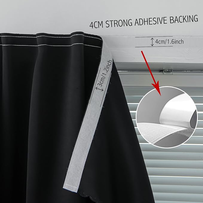 Adhesive Blackout Curtains- Self Stick Shades Window Blinds Curtains No Rod