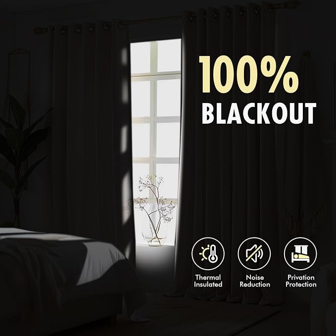 MIULEE Cream Pinch Pleated 100% Blackout Linen Curtains 40x108 Inches | Room