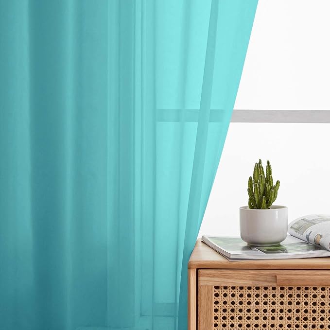 Turquoise Sheer Curtains for Bedroom Living Room 90 Inches Long 2 Panels Set