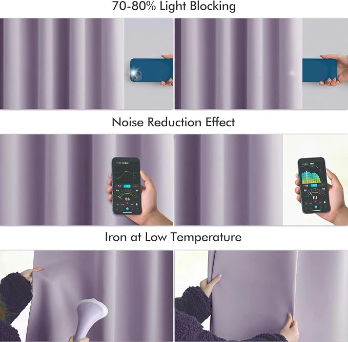 MIULEE Lilac Back Tab Blackout Curtains 52x102 Inch Long 2 Panels Set | Rod